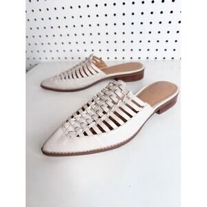 Crown Vintage | Mitzi Ivory Woven Leather Pointed Toe Huarache Mules Slides 7.5M